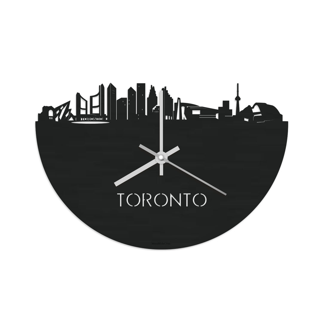 Skyline Klok Toronto Black Zwart houten cadeau decoratie relatiegeschenk van WoodWideCities