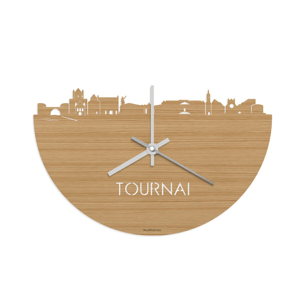 Skyline Klok Tournai Bamboe houten cadeau decoratie relatiegeschenk van WoodWideCities