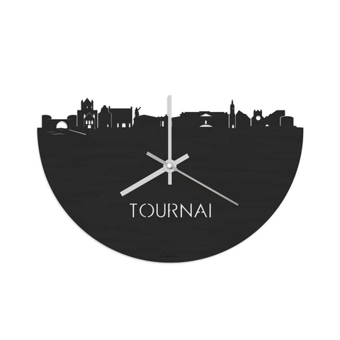 Skyline Klok Tournai Black Zwart houten cadeau decoratie relatiegeschenk van WoodWideCities
