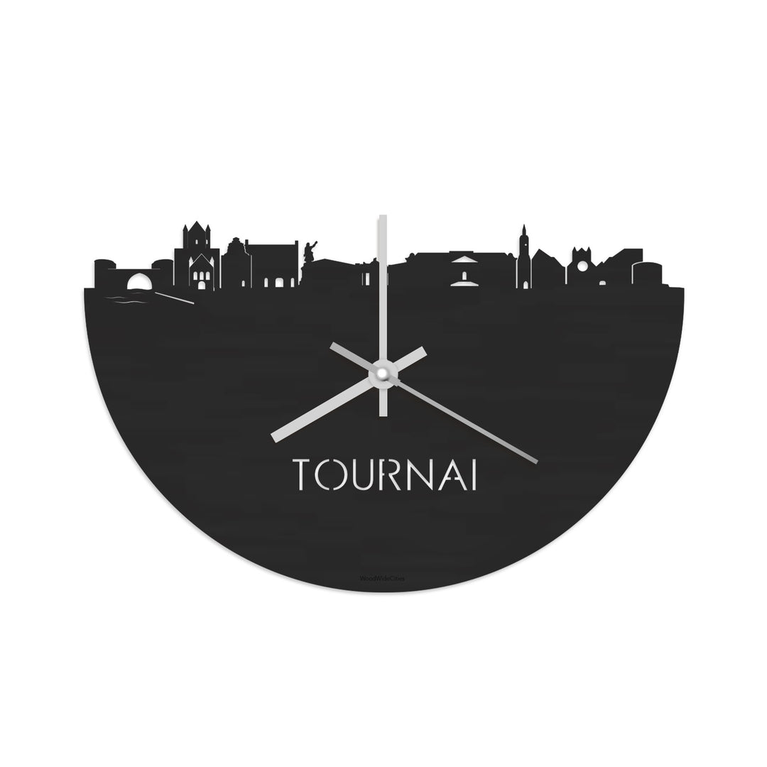 Skyline Klok Tournai Black Zwart houten cadeau decoratie relatiegeschenk van WoodWideCities