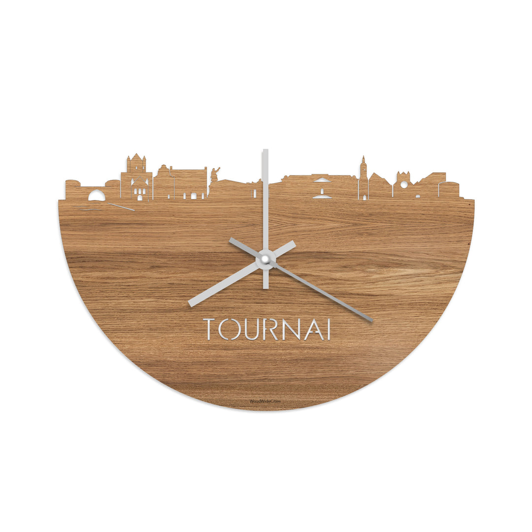 Skyline Klok Tournai Eiken houten cadeau decoratie relatiegeschenk van WoodWideCities