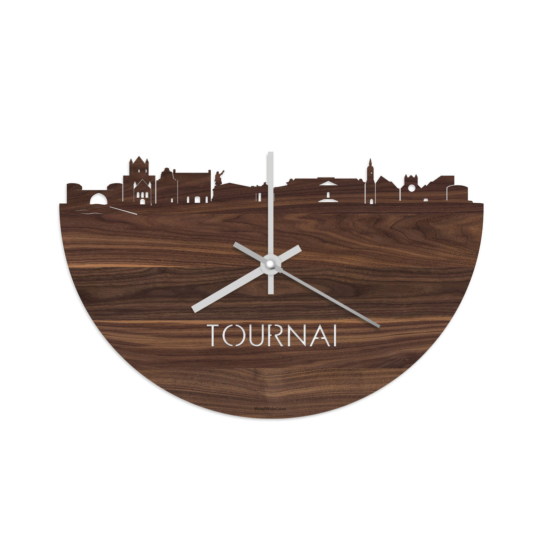 Skyline Klok Tournai Noten houten cadeau decoratie relatiegeschenk van WoodWideCities