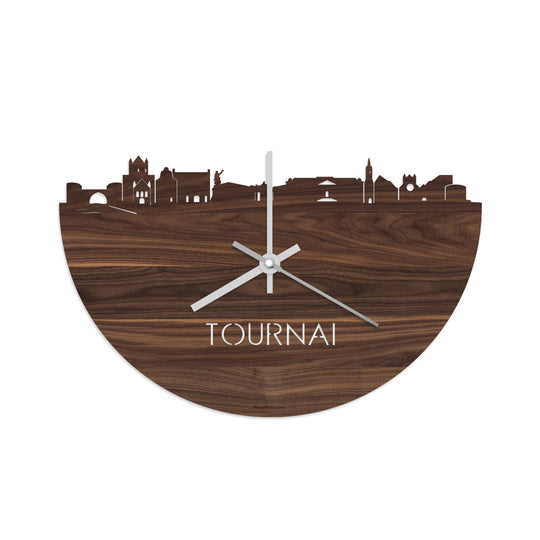 Skyline Klok Tournai Noten houten cadeau decoratie relatiegeschenk van WoodWideCities