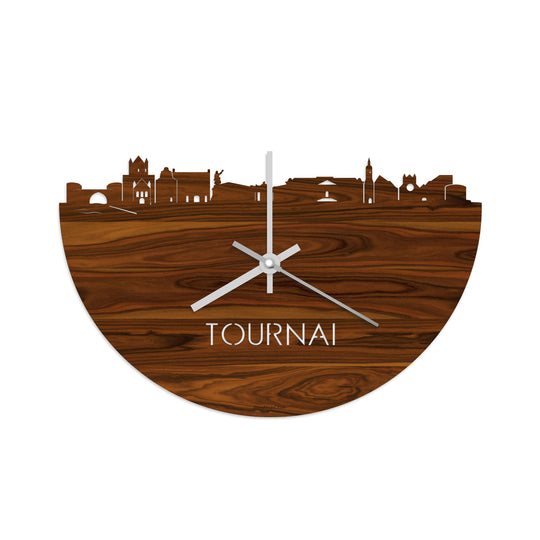 Skyline Klok Tournai Palissander houten cadeau decoratie relatiegeschenk van WoodWideCities