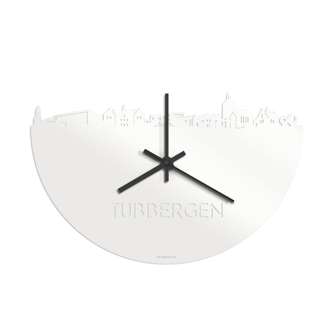 Skyline Klok Tubbergen Wit glanzend gerecycled kunststof cadeau decoratie relatiegeschenk van WoodWideCities