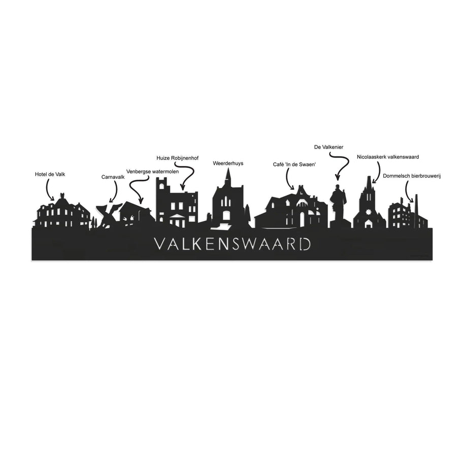 Skyline Klok Valkenswaard Black houten cadeau wanddecoratie relatiegeschenk van WoodWideCities