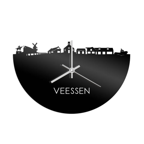 Skyline Klok Veessen Zwart glanzend gerecycled kunststof cadeau decoratie relatiegeschenk van WoodWideCities