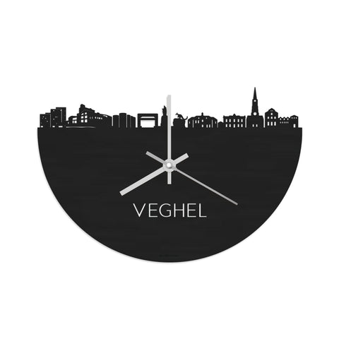 Skyline Klok Veghel Black Zwart houten cadeau wanddecoratie relatiegeschenk van WoodWideCities