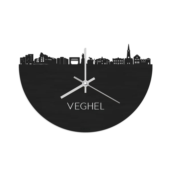 Skyline Klok Veghel Black Zwart houten cadeau wanddecoratie relatiegeschenk van WoodWideCities