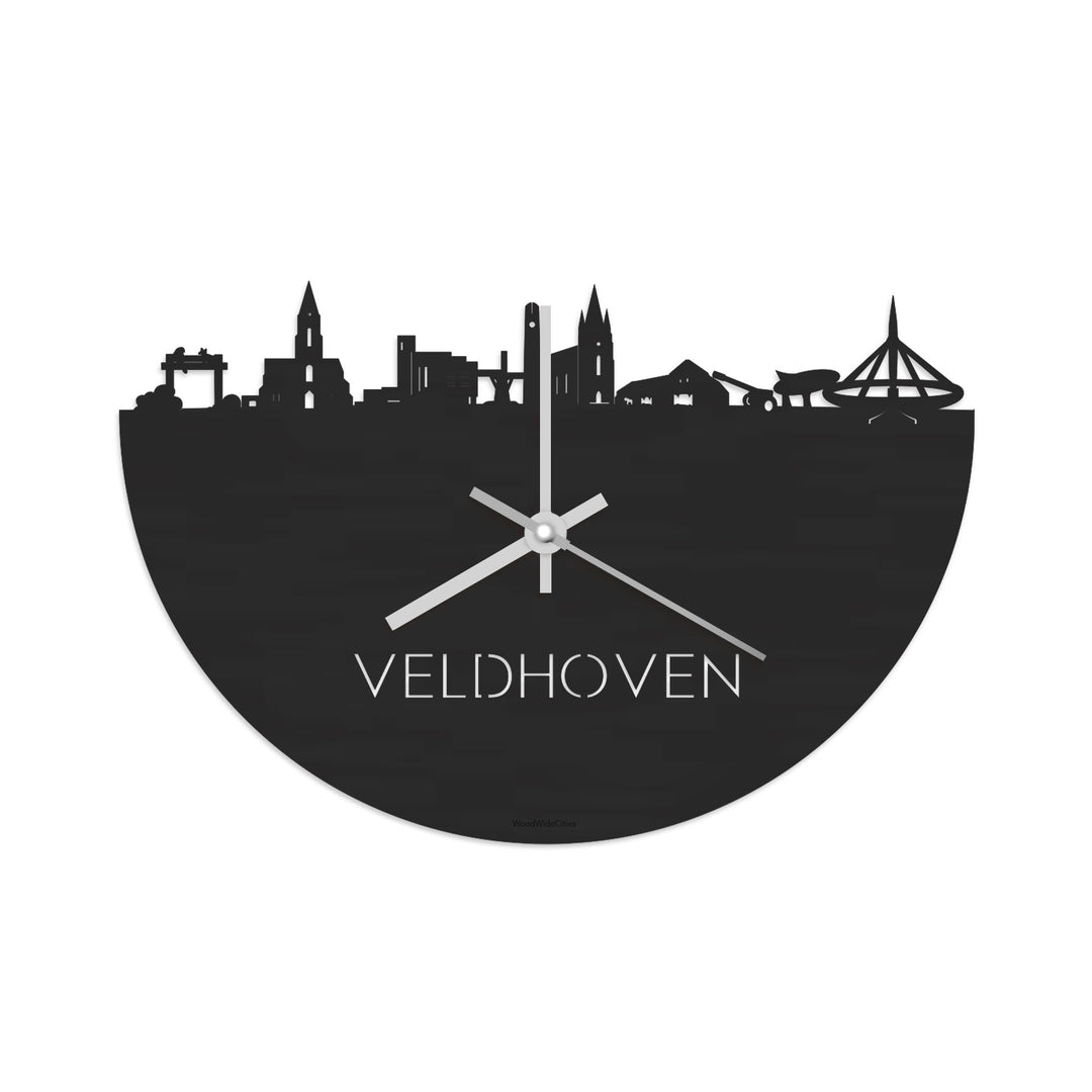 Skyline Klok Veldhoven Black Zwart houten cadeau decoratie relatiegeschenk van WoodWideCities