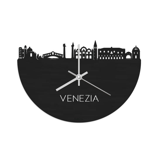Skyline Klok Venezia Black Zwart houten cadeau wanddecoratie relatiegeschenk van WoodWideCities