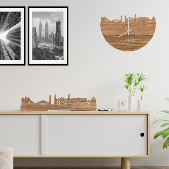 Skyline Klok Venezia Eiken houten cadeau wanddecoratie relatiegeschenk van WoodWideCities