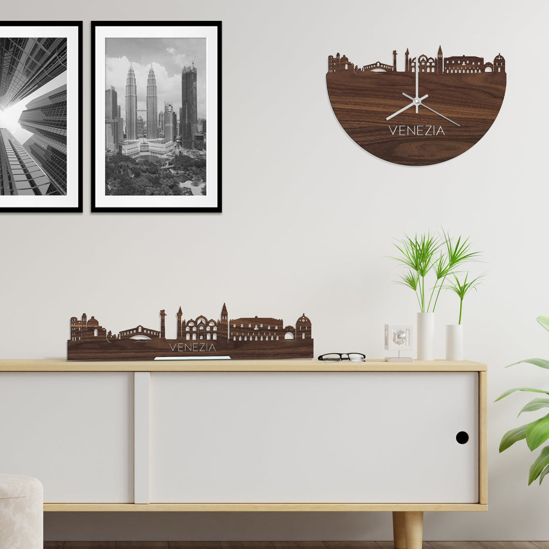 Skyline Klok Venezia Noten houten cadeau wanddecoratie relatiegeschenk van WoodWideCities