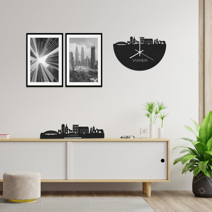 Skyline Klok Vianen Black Zwart houten cadeau wanddecoratie relatiegeschenk van WoodWideCities
