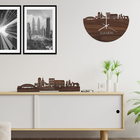 Skyline Klok Vianen Noten houten cadeau wanddecoratie relatiegeschenk van WoodWideCities