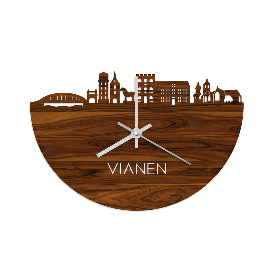 Skyline Klok Vianen Palissander houten cadeau wanddecoratie relatiegeschenk van WoodWideCities