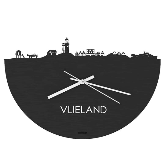 Skyline Klok Vlieland Black houten cadeau wanddecoratie relatiegeschenk van WoodWideCities