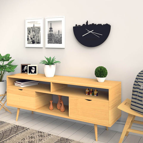 Skyline Klok Vlieland Black houten cadeau wanddecoratie relatiegeschenk van WoodWideCities