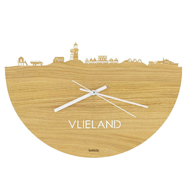 Skyline Klok Vlieland Eiken houten cadeau wanddecoratie relatiegeschenk van WoodWideCities
