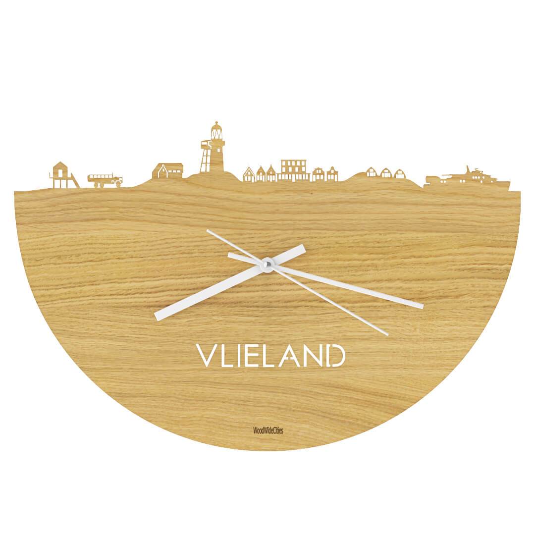 Skyline Klok Vlieland Eiken houten cadeau wanddecoratie relatiegeschenk van WoodWideCities