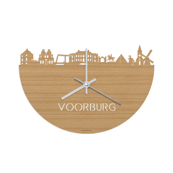 Skyline Klok Voorburg Bamboe houten cadeau wanddecoratie relatiegeschenk van WoodWideCities