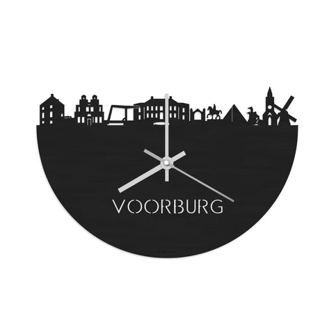 Skyline Klok Voorburg Black Zwart houten cadeau wanddecoratie relatiegeschenk van WoodWideCities