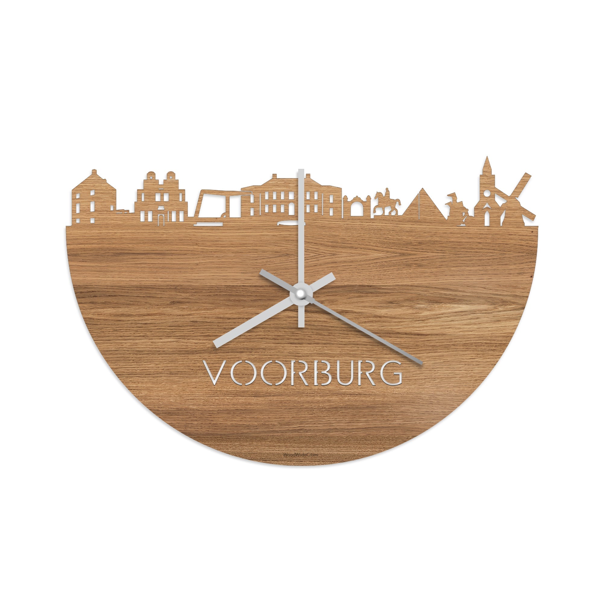Skyline Klok Voorburg Eiken houten cadeau wanddecoratie relatiegeschenk van WoodWideCities
