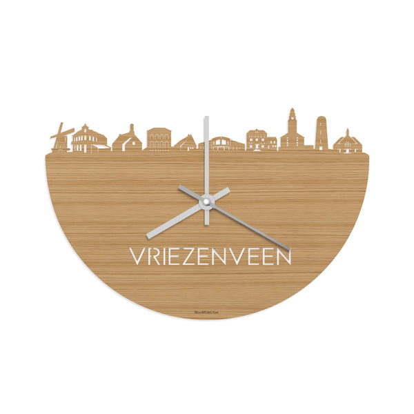 Skyline Klok Vriezenveen Bamboe houten cadeau decoratie relatiegeschenk van WoodWideCities