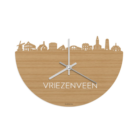 Skyline Klok Vriezenveen Bamboe houten cadeau decoratie relatiegeschenk van WoodWideCities
