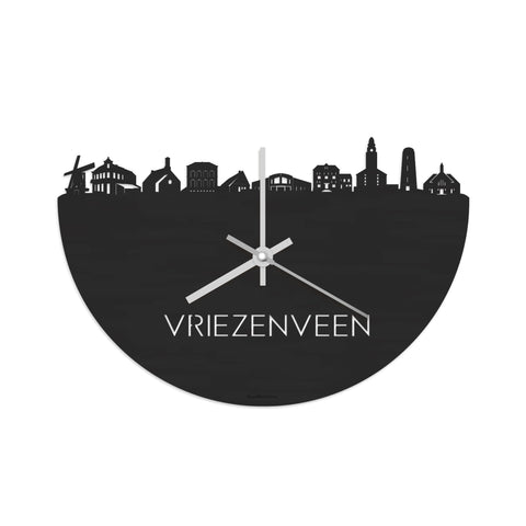 Skyline Klok Vriezenveen Black Zwart houten cadeau decoratie relatiegeschenk van WoodWideCities