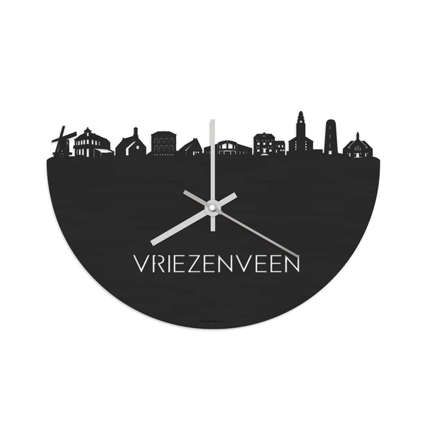 Skyline Klok Vriezenveen Black Zwart houten cadeau decoratie relatiegeschenk van WoodWideCities