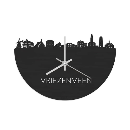Skyline Klok Vriezenveen Black Zwart houten cadeau decoratie relatiegeschenk van WoodWideCities