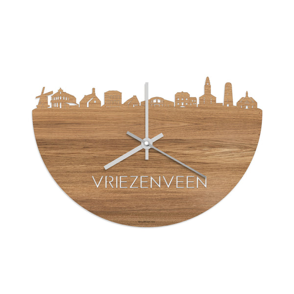 Skyline Klok Vriezenveen Eiken houten cadeau decoratie relatiegeschenk van WoodWideCities
