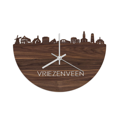 Skyline Klok Vriezenveen Noten houten cadeau decoratie relatiegeschenk van WoodWideCities