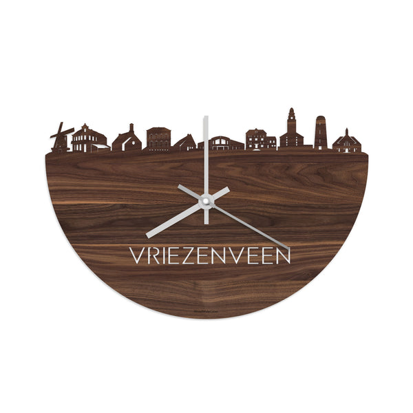 Skyline Klok Vriezenveen Noten houten cadeau decoratie relatiegeschenk van WoodWideCities