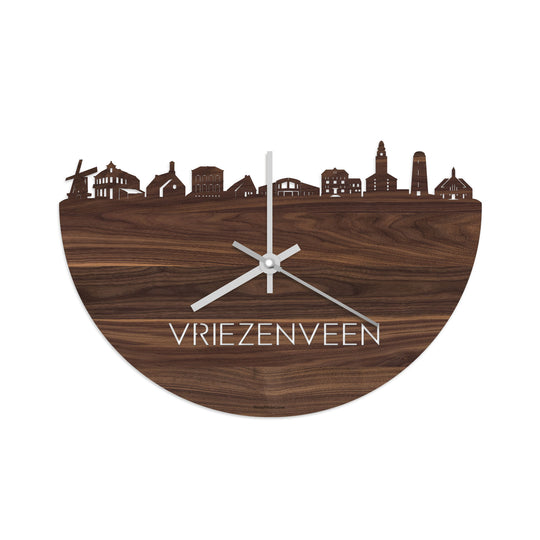Skyline Klok Vriezenveen Noten houten cadeau decoratie relatiegeschenk van WoodWideCities