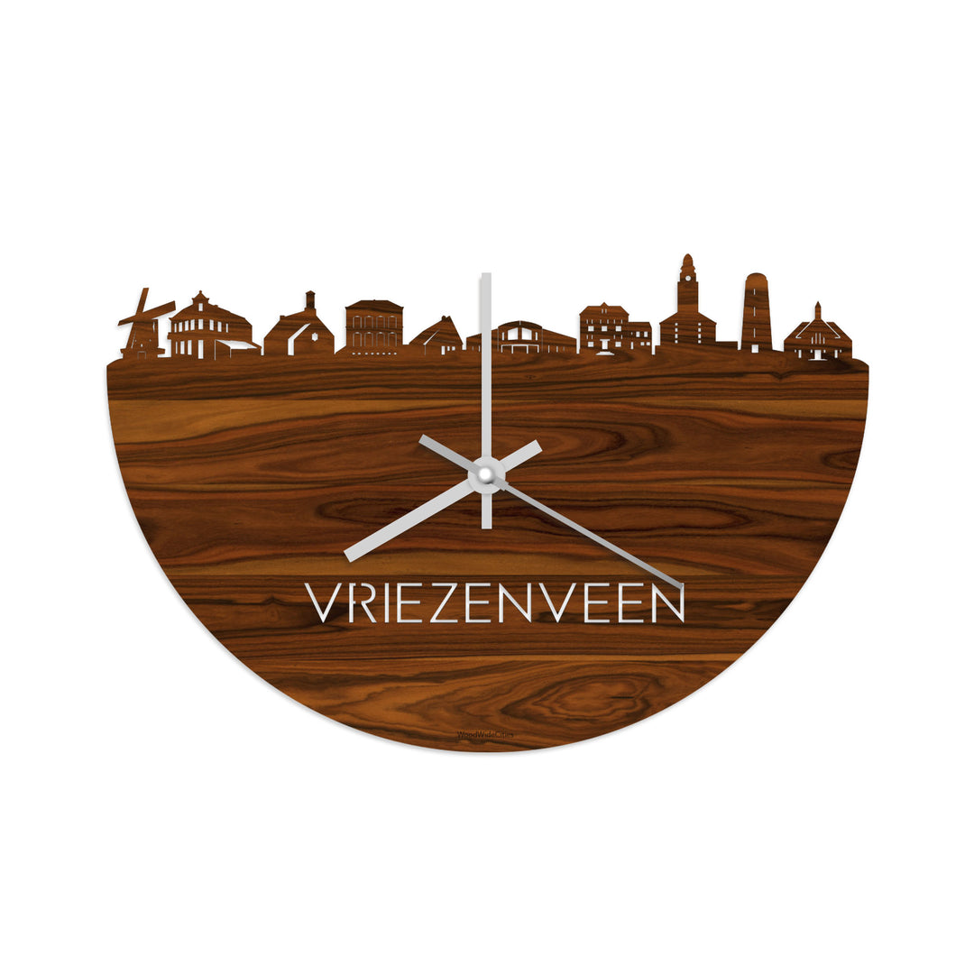 Skyline Klok Vriezenveen Palissander houten cadeau decoratie relatiegeschenk van WoodWideCities