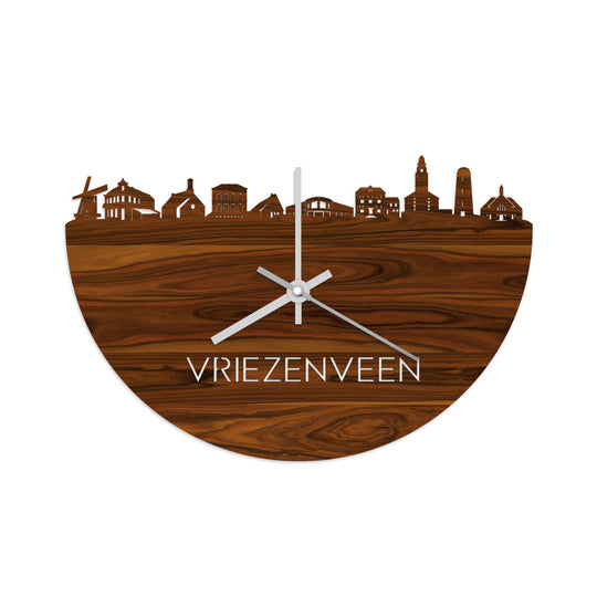 Skyline Klok Vriezenveen Palissander houten cadeau decoratie relatiegeschenk van WoodWideCities