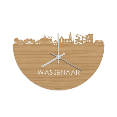 Skyline Klok Wassenaar Bamboe houten cadeau wanddecoratie relatiegeschenk van WoodWideCities
