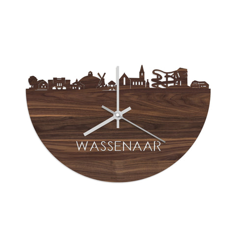 Skyline Klok Wassenaar Noten houten cadeau wanddecoratie relatiegeschenk van WoodWideCities