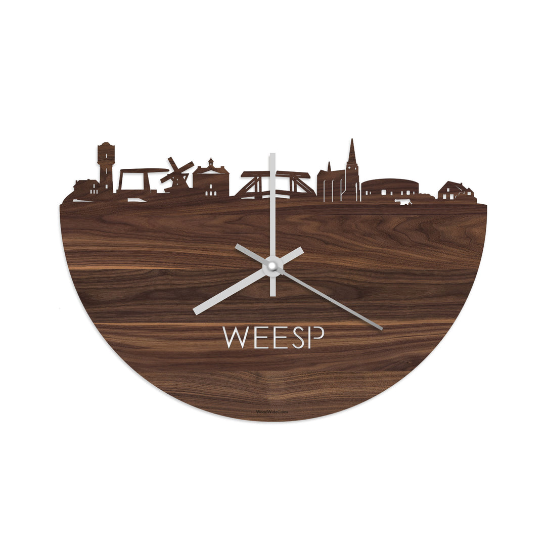 Skyline Klok Weesp Noten houten cadeau decoratie relatiegeschenk van WoodWideCities