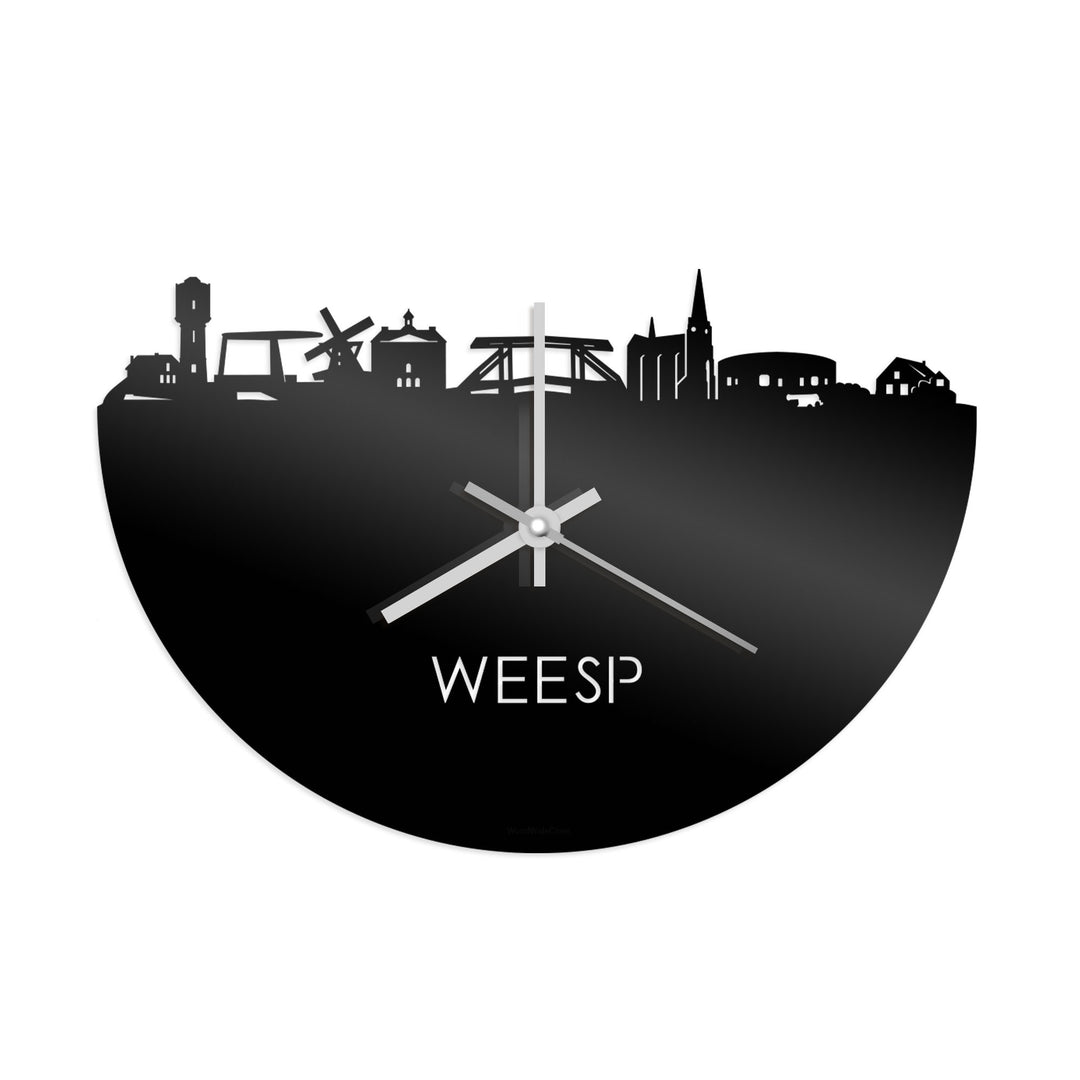 Skyline Klok Weesp Zwart glanzend gerecycled kunststof cadeau decoratie relatiegeschenk van WoodWideCities
