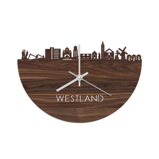 Skyline Klok Westland Noten houten cadeau decoratie relatiegeschenk van WoodWideCities