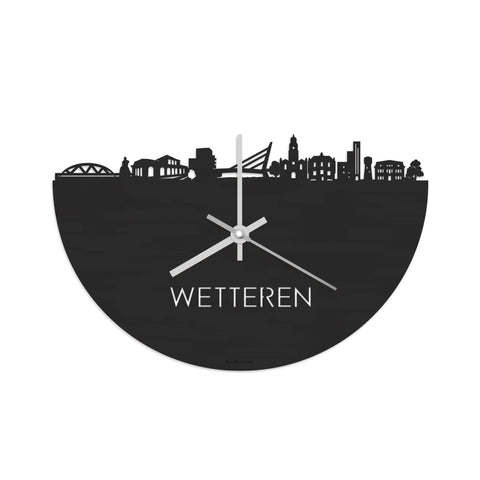 Skyline Klok Wetteren Black Zwart houten cadeau decoratie relatiegeschenk van WoodWideCities
