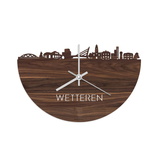 Skyline Klok Wetteren Noten houten cadeau decoratie relatiegeschenk van WoodWideCities
