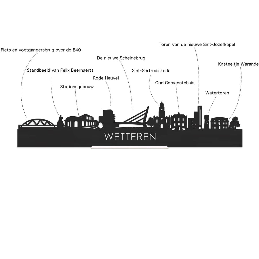 Skyline Klok Wetteren Palissander houten cadeau decoratie relatiegeschenk van WoodWideCities