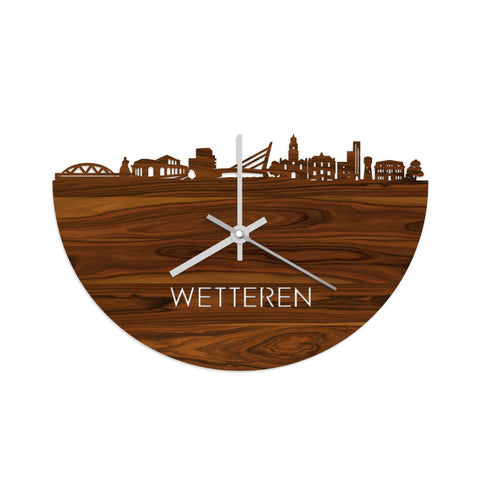 Skyline Klok Wetteren Palissander houten cadeau decoratie relatiegeschenk van WoodWideCities