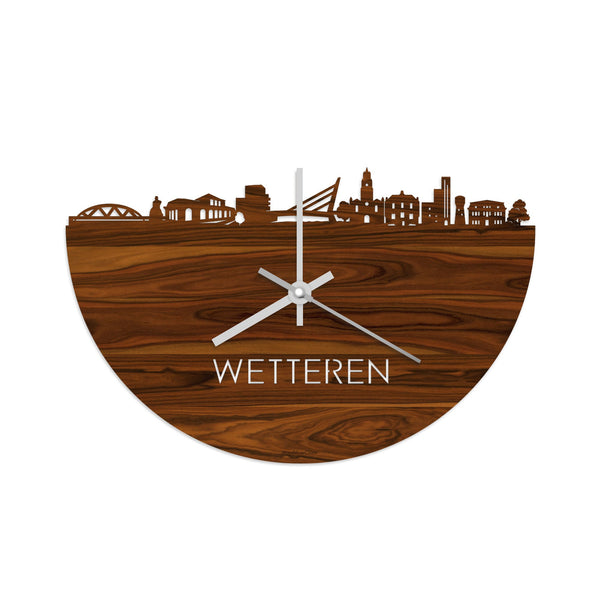 Skyline Klok Wetteren Palissander houten cadeau decoratie relatiegeschenk van WoodWideCities
