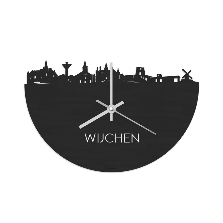 Skyline Klok Wijchen Black Zwart houten cadeau decoratie relatiegeschenk van WoodWideCities