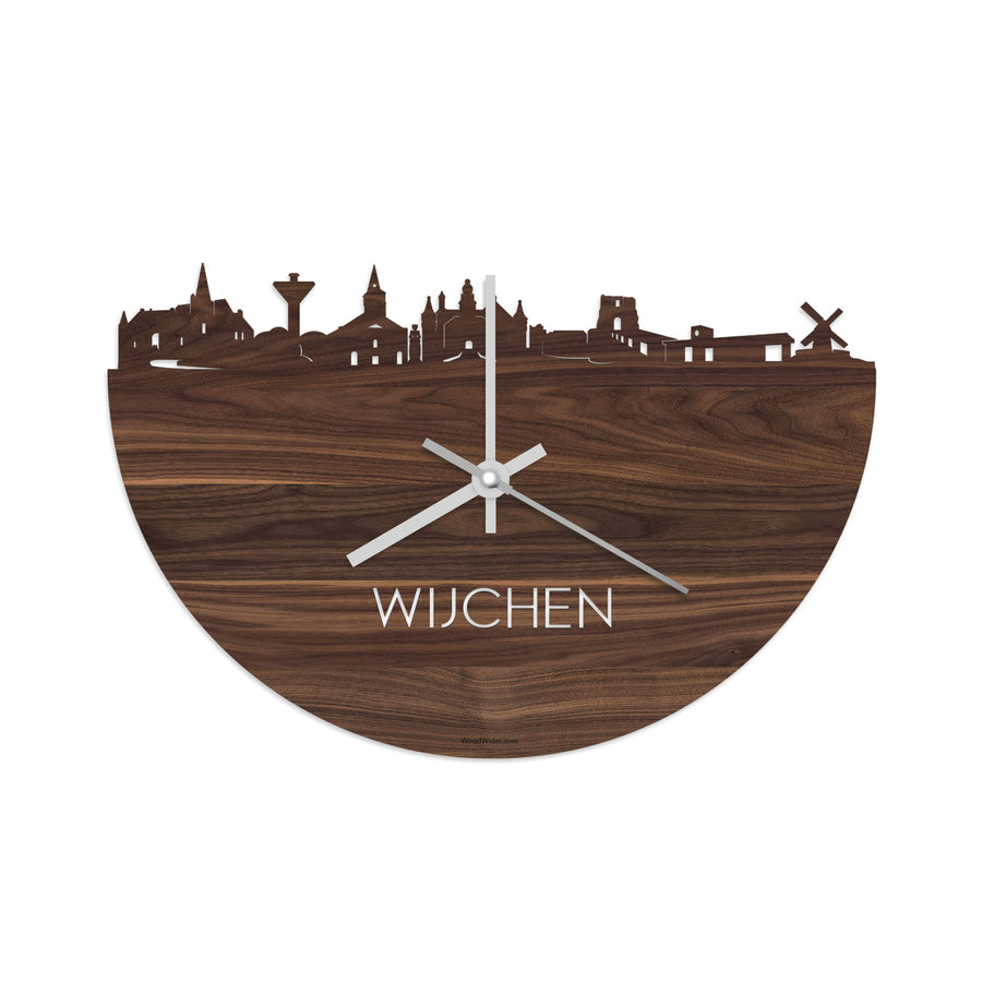Skyline Klok Wijchen Noten houten cadeau decoratie relatiegeschenk van WoodWideCities